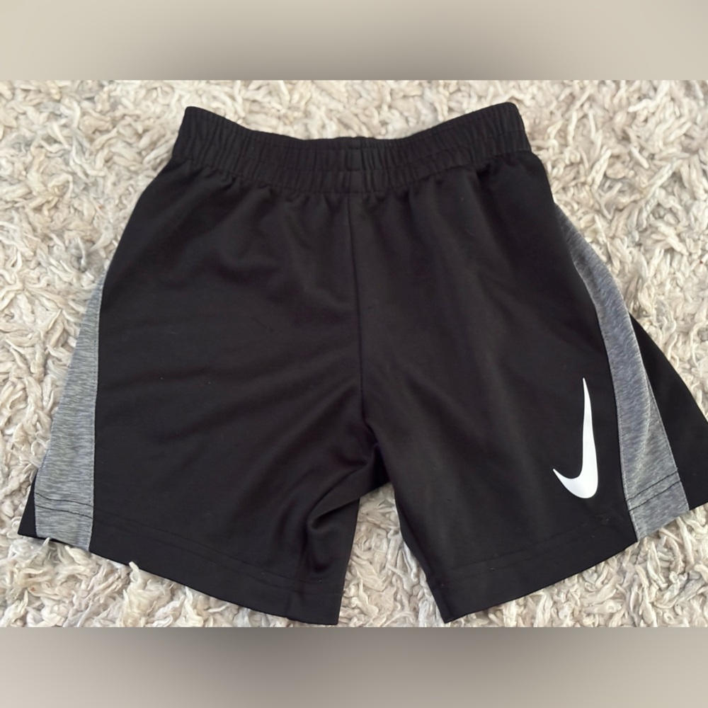 Nike Black and Gray Boys Athletic Shorts with White Swoosh